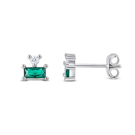 Emerald Studs in 18K Gold Vermeil with CZ Diamond and Emerald (CZ). No green marks, perfect for daily wear.