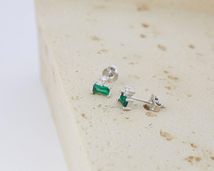 Emerald Studs as a thoughtful birthday gift in 18K Gold Vermeil with CZ Diamond and Emerald (CZ). Hypoallergenic.