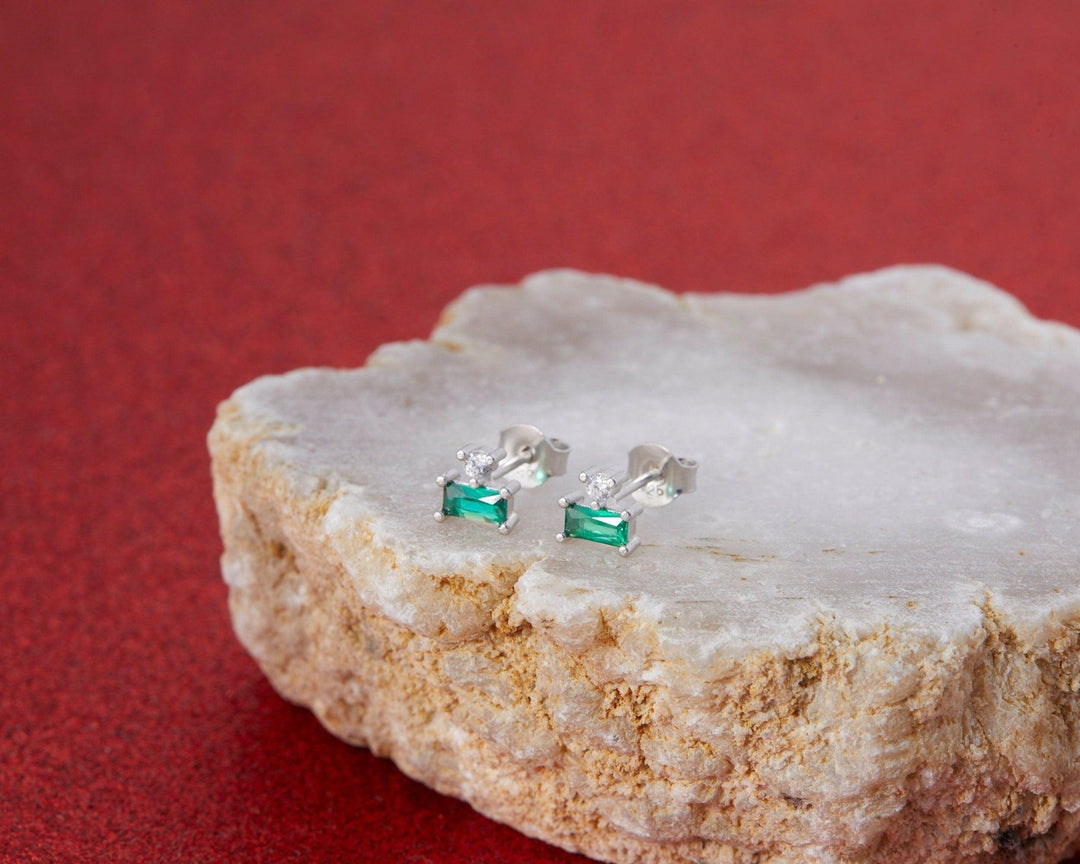The Emerald Studs as an anniversary gift in 18K Gold Vermeil. Tarnish-resistant, made for keeping.