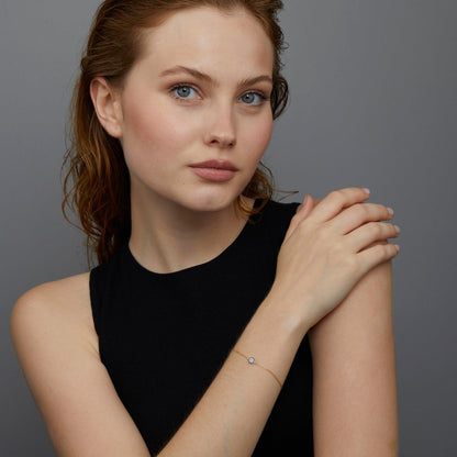 The Evil Eye Bracelet styled in 18K Gold Vermeil — elegant everyday jewelry. Hypoallergenic, no green marks.