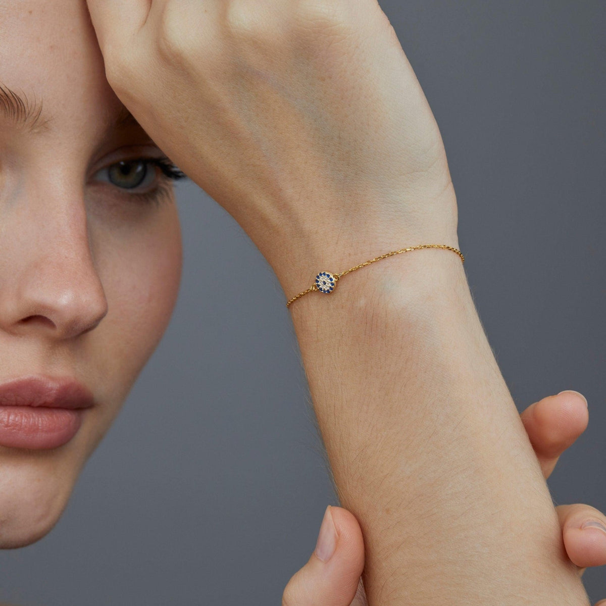 Evil Eye Bracelet in Glamour Jewelry House gift box — 18K Gold Vermeil graduation gift. Tarnish-resistant.