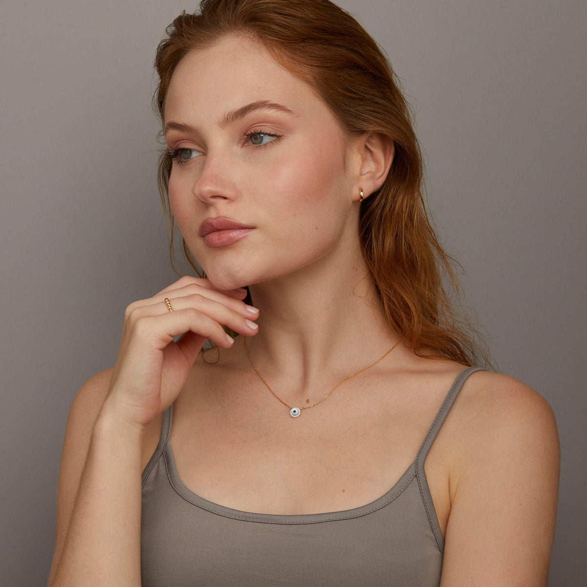 The Evil Eye Necklace styled in 18K Gold Vermeil — elegant everyday jewelry. Hypoallergenic, no green marks.
