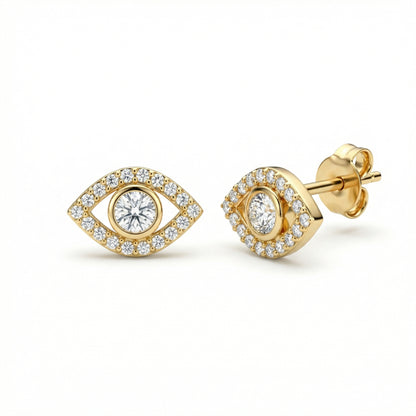 Evil Eye Stud Earrings in 18K Gold Vermeil. No green marks, perfect for daily wear.