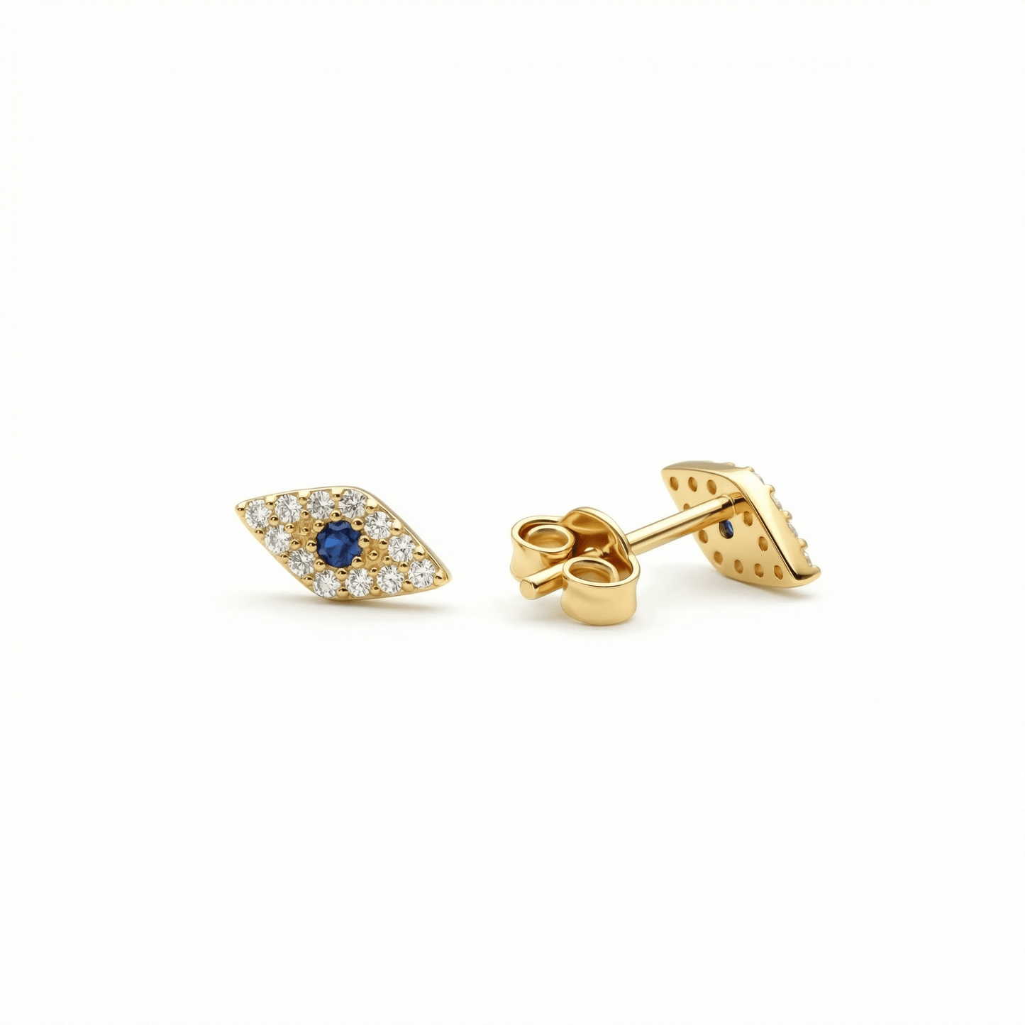 Evil Eye Stud Earrings in 18K Gold Vermeil. No green marks, perfect for daily wear.