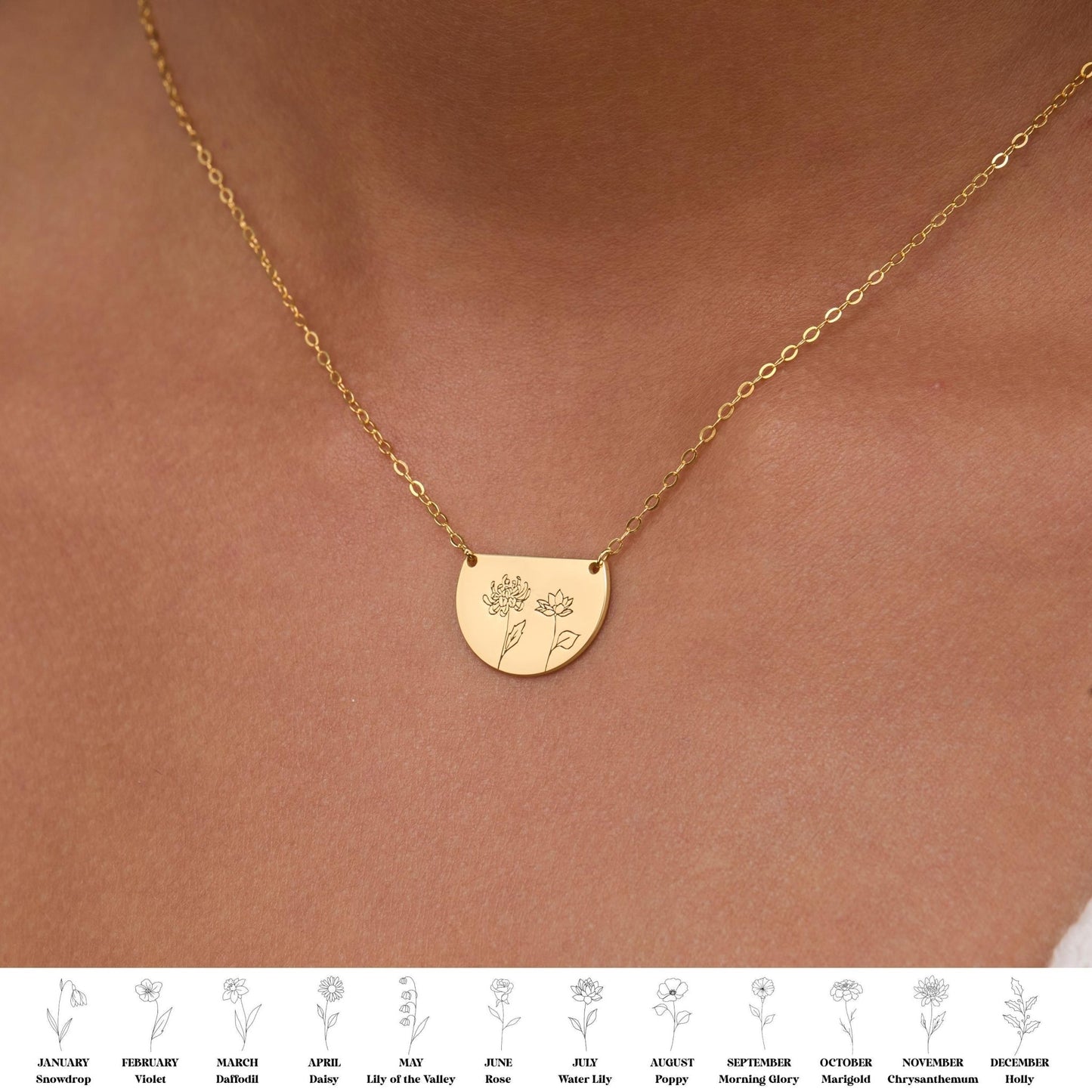 Family Birth Flower Necklace in Glamour Jewelry House gift box — 18K Gold Vermeil mother's day gift. Tarnish-resistant.