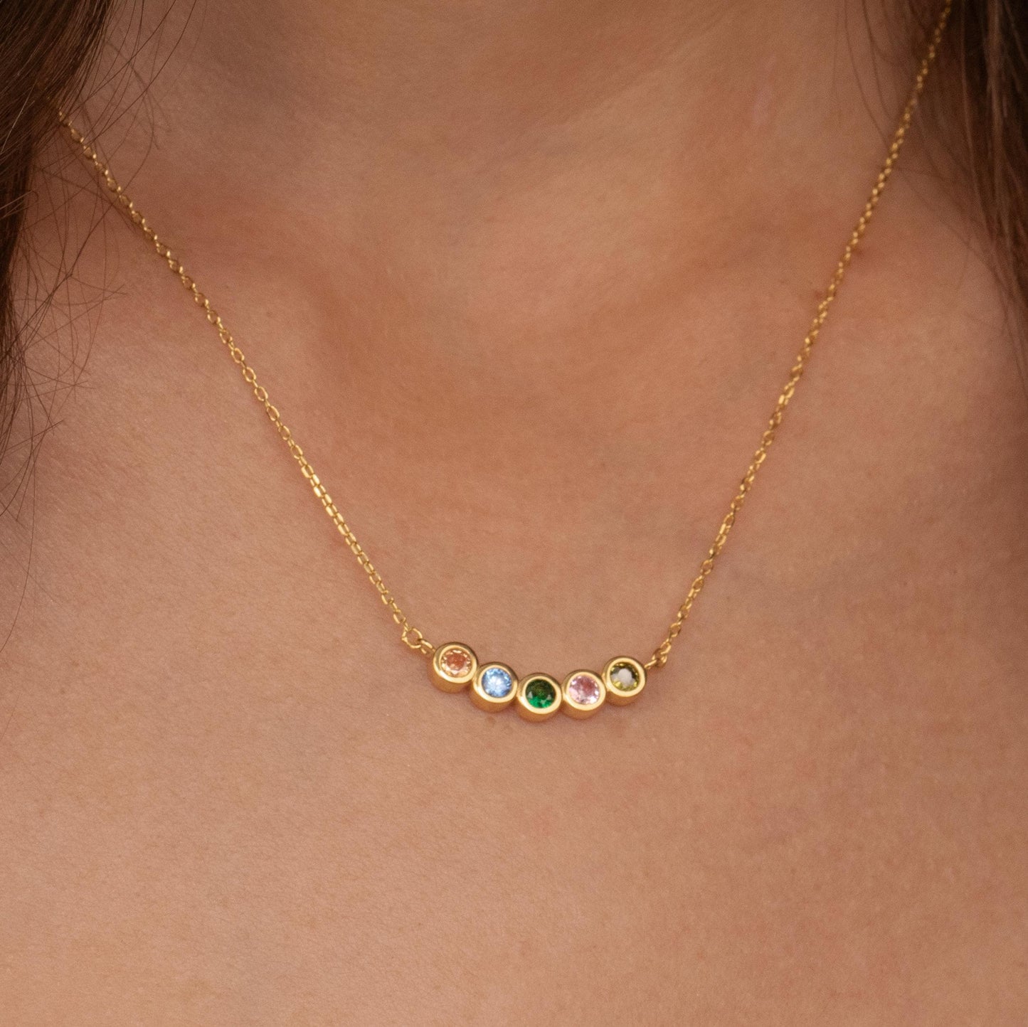 Family Birthstone Necklace in Glamour Jewelry House gift box — 18K Gold Vermeil mother's day gift. Tarnish-resistant.