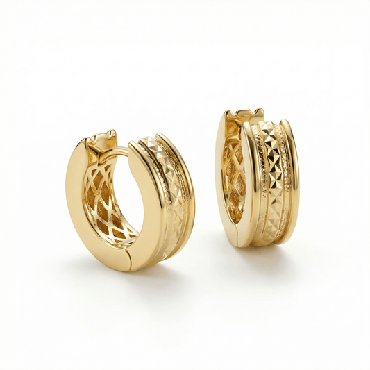 Fashion Gold Huggie Hoop Earring in 18K Gold Vermeil. No green marks, perfect for daily wear.