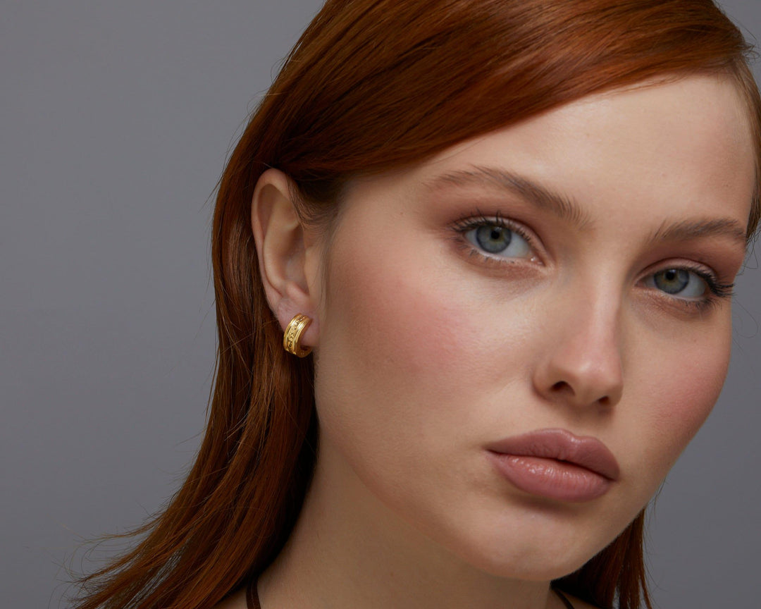 Fashion Gold Huggie Hoop Earring in Glamour Jewelry House gift box — 18K Gold Vermeil anniversary gift. No green marks.