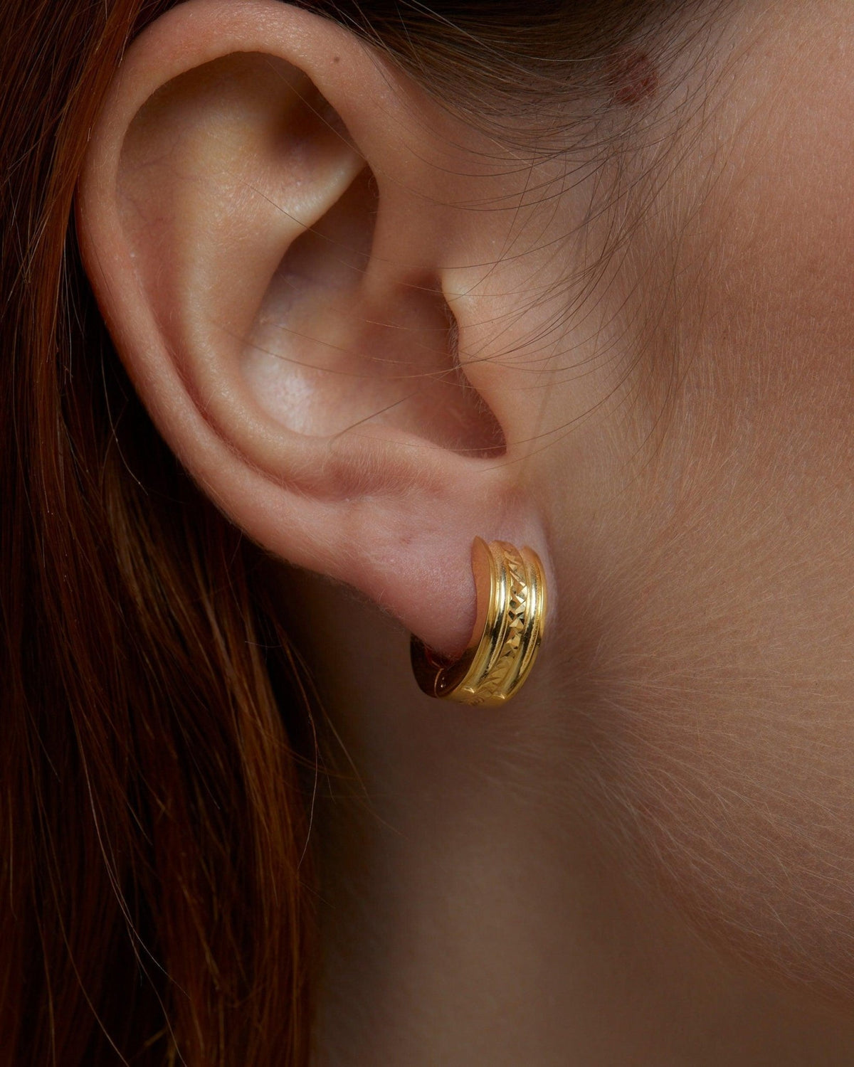 The Fashion Gold Huggie Hoop Earring as a wedding gift in 18K Gold Vermeil. Tarnish-resistant, made for keeping.