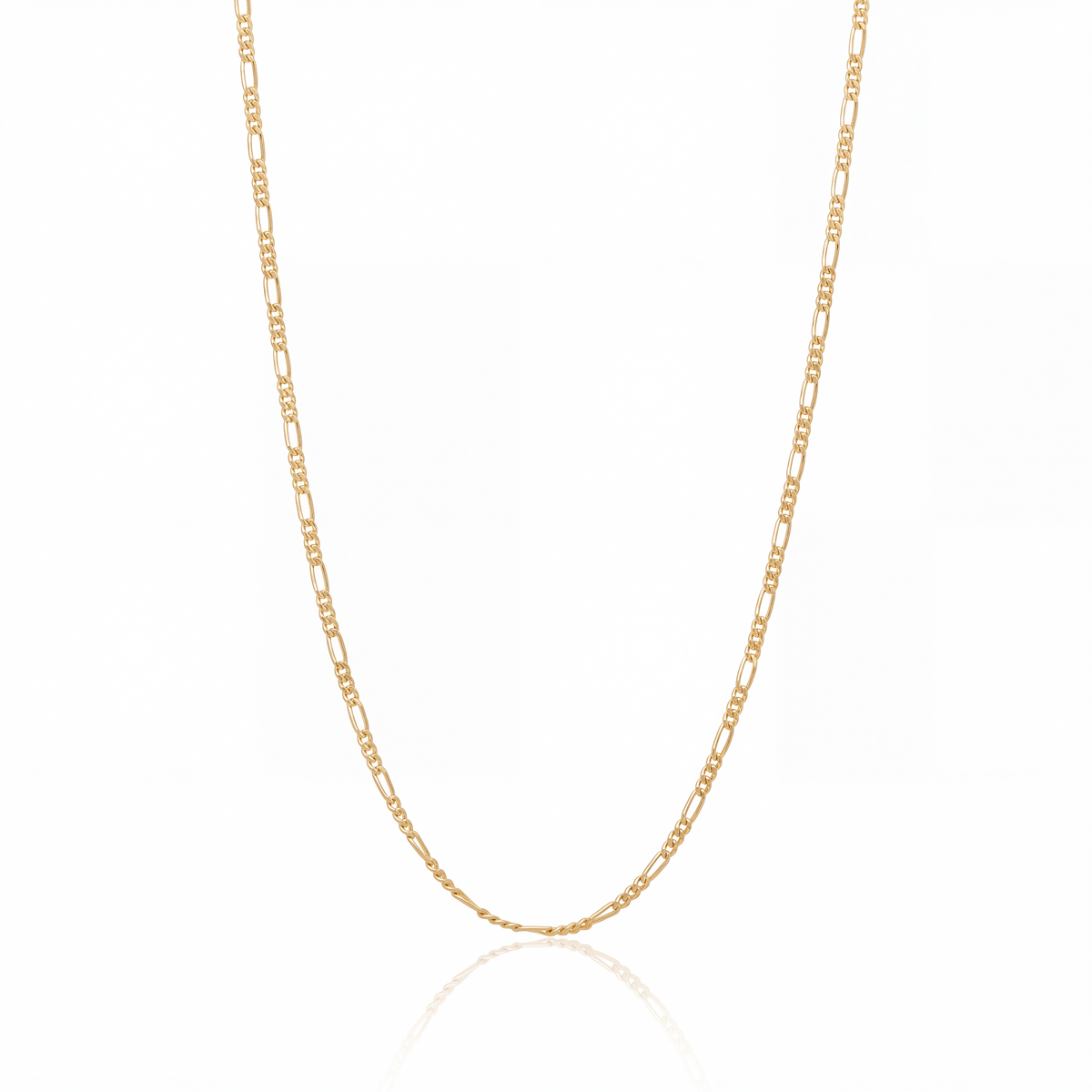 Figaro chain necklace in 18K gold, 2.2 mm flat figaro link chain on white background