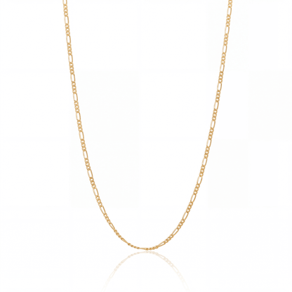 Figaro chain necklace in 18K gold, 2.2 mm flat figaro link chain on white background