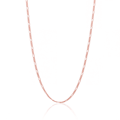 Rose gold figaro chain necklace, 2.2 mm flat figaro link chain on white background