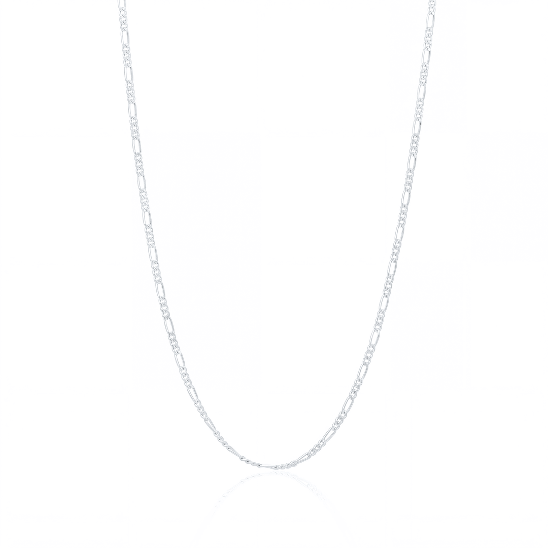 Silver figaro chain necklace, 2.2 mm flat figaro link chain on white background