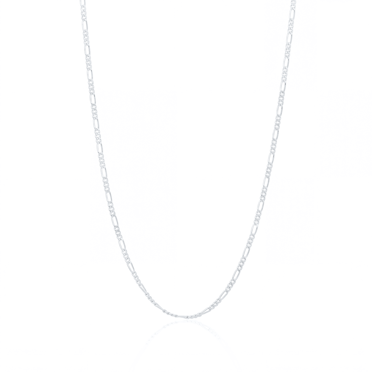 Silver figaro chain necklace, 2.2 mm flat figaro link chain on white background