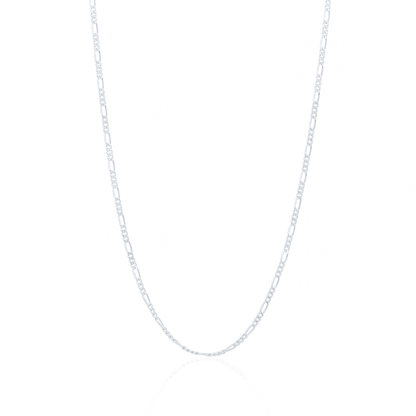 Silver figaro chain necklace, 2.2 mm flat figaro link chain on white background
