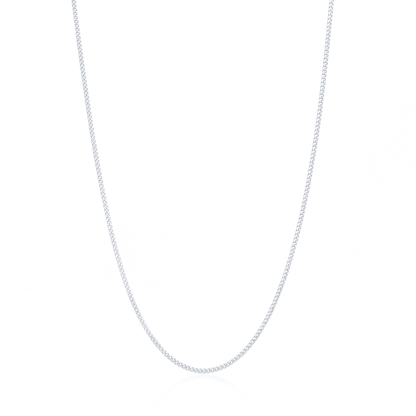 Silver fine curb chain necklace, 1.5 mm flat curb chain on white background