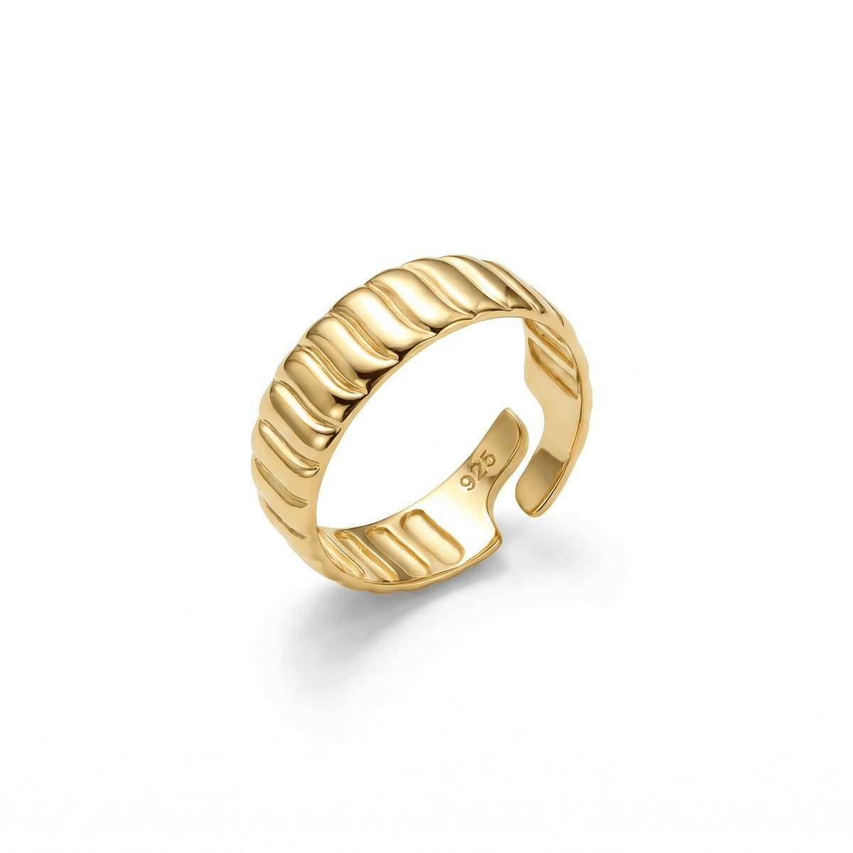 Flat Croissant Adjustable Stackable Ring in 18K Gold Vermeil. Tarnish-resistant, perfect for daily wear.