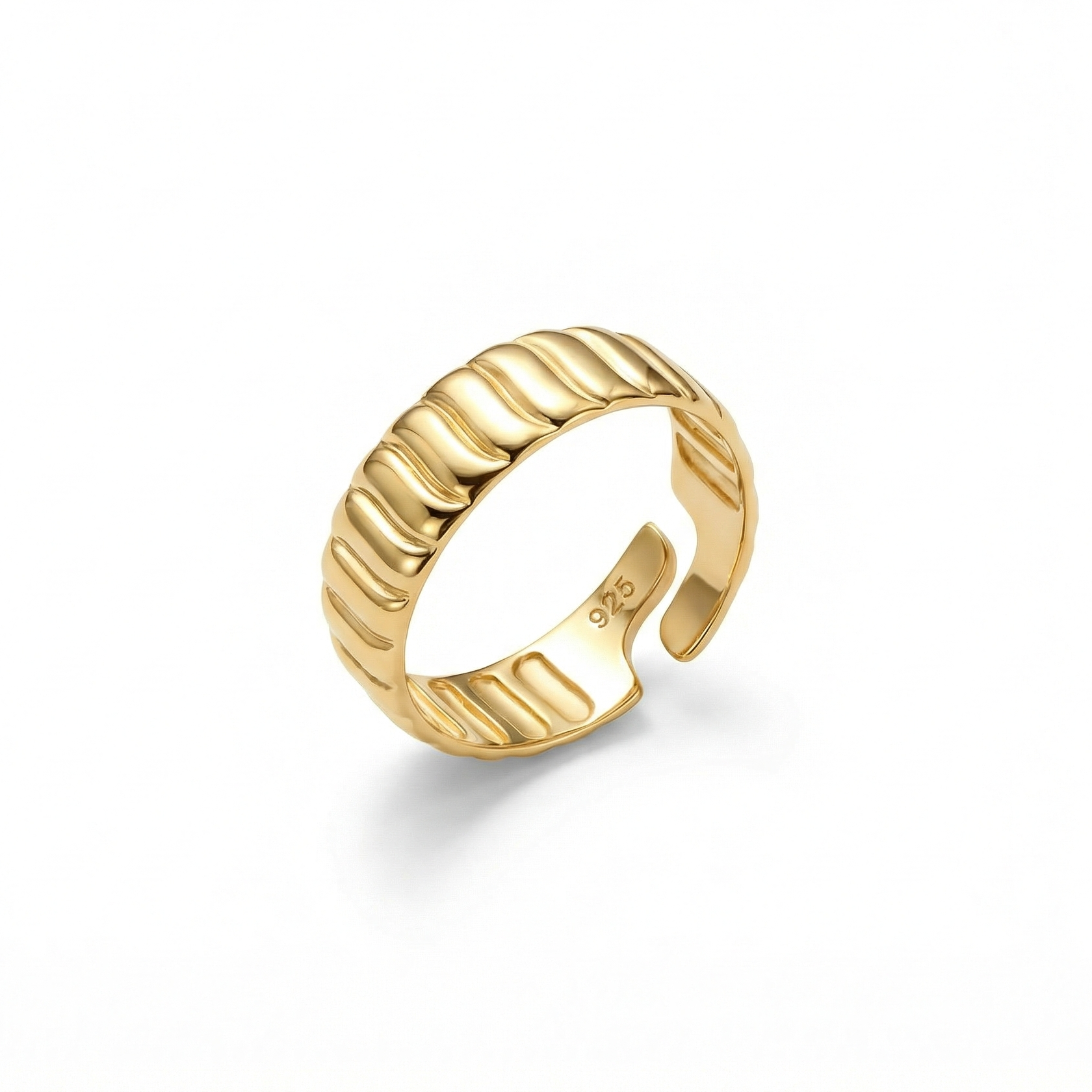 Flat Croissant Adjustable Stackable Ring in 18K Gold Vermeil. Tarnish-resistant, perfect for daily wear.