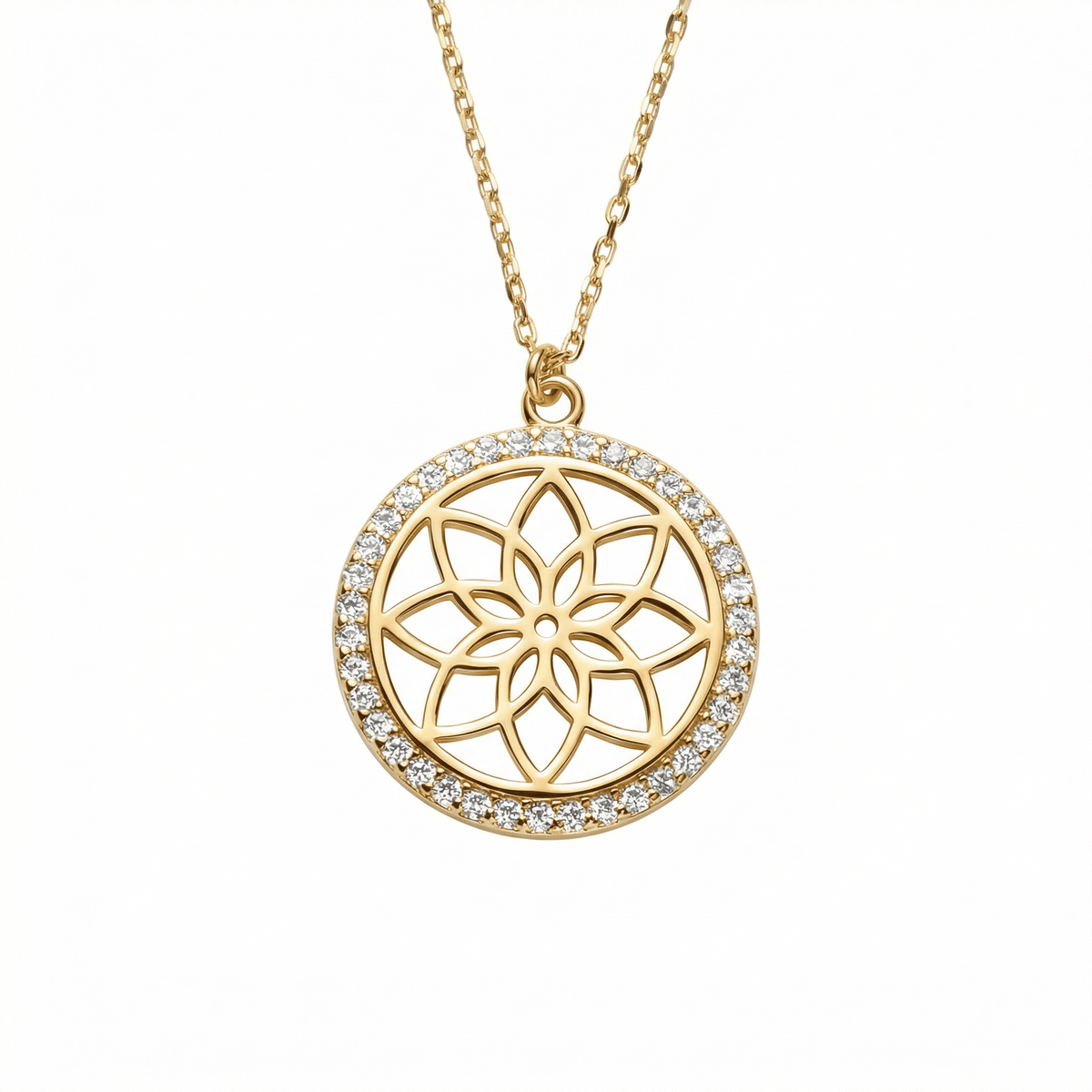 Flower of Life Necklace in 18K Gold Vermeil. Tarnish-resistant, perfect for daily wear.