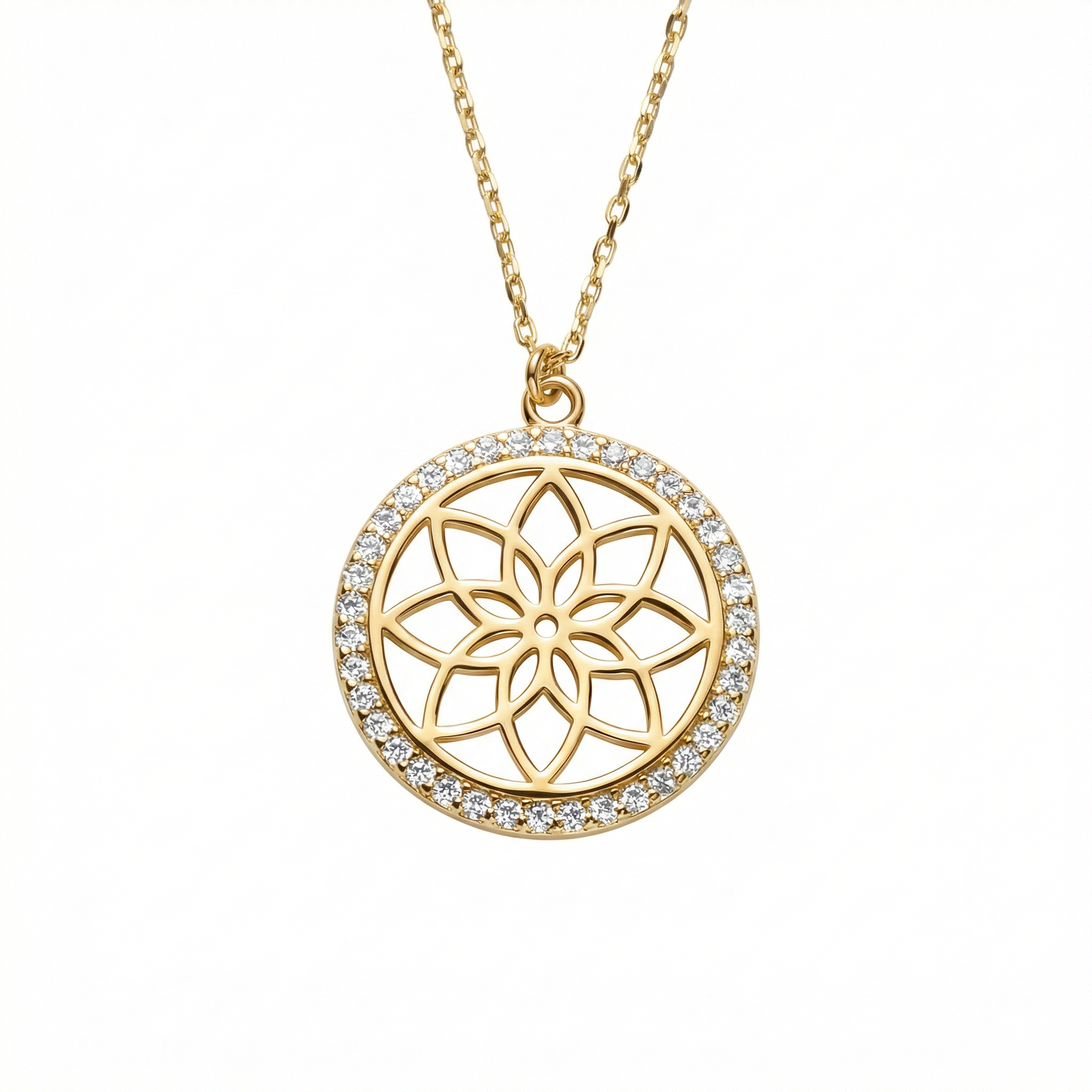 Flower of Life Necklace in 18K Gold Vermeil. Tarnish-resistant, perfect for daily wear.