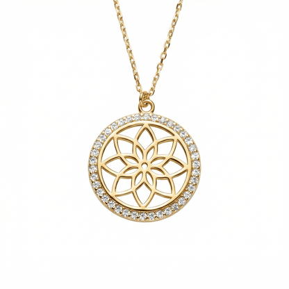 Flower of Life Necklace in 18K Gold Vermeil. Tarnish-resistant, perfect for daily wear.