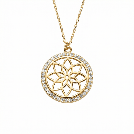 Flower of Life Necklace in 18K Gold Vermeil. Tarnish-resistant, perfect for daily wear.
