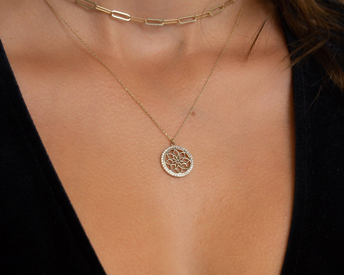 Flower of Life Necklace in Glamour Jewelry House gift box — 18K Gold Vermeil daily wear gift. Tarnish-resistant.