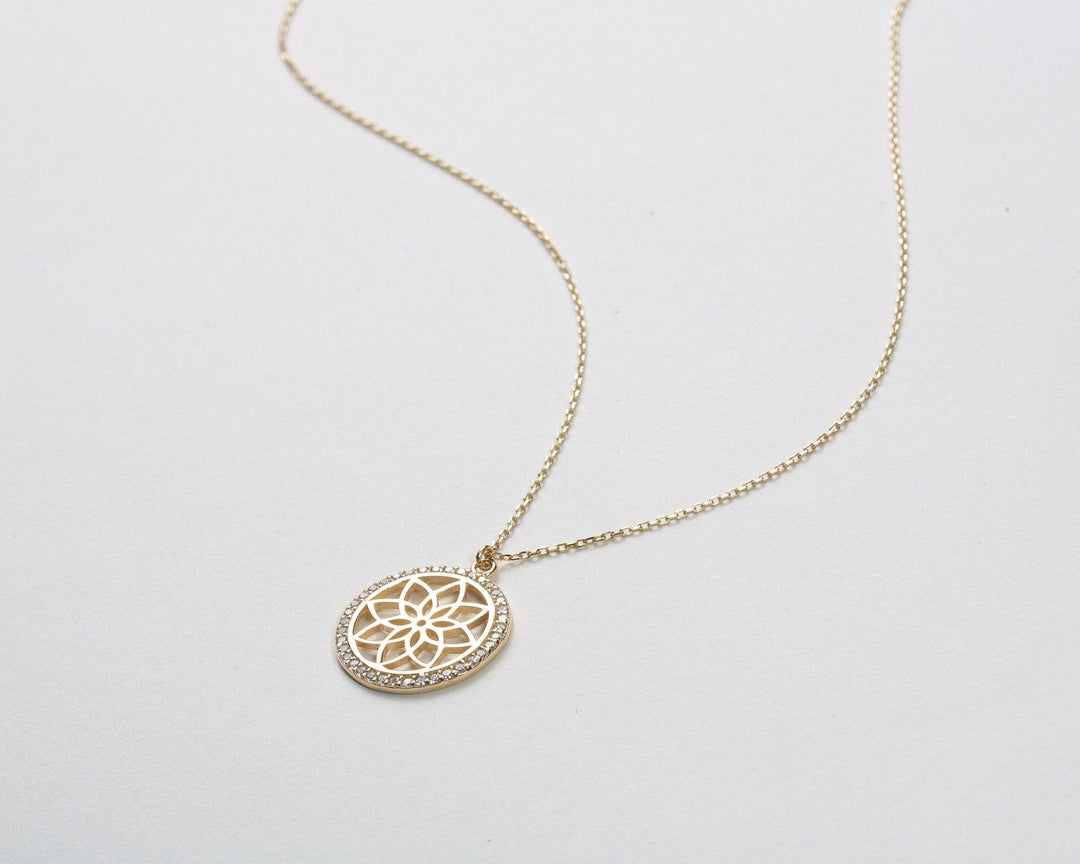 The Flower of Life Necklace as a daily wear gift in 18K Gold Vermeil. Safe for sensitive skin, made for keeping.