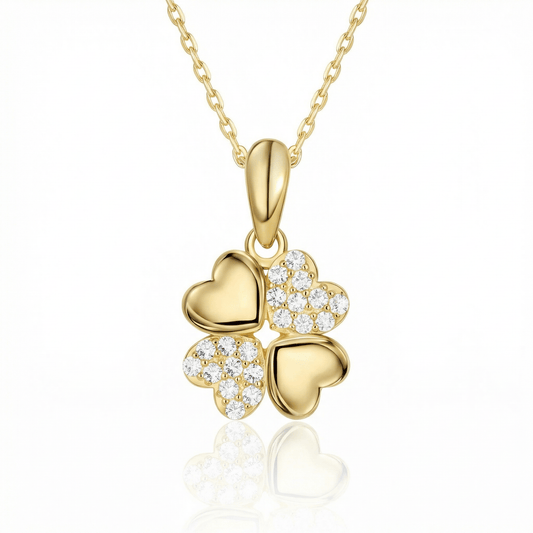 Four Leaf Clover Necklace in 18K Gold Vermeil. Tarnish-resistant, perfect for daily wear.