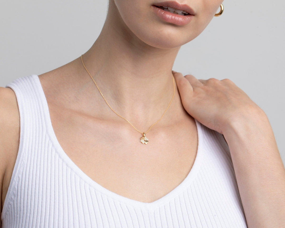 Four Leaf Clover Necklace in Glamour Jewelry House gift box — 18K Gold Vermeil wedding gift. Tarnish-resistant.