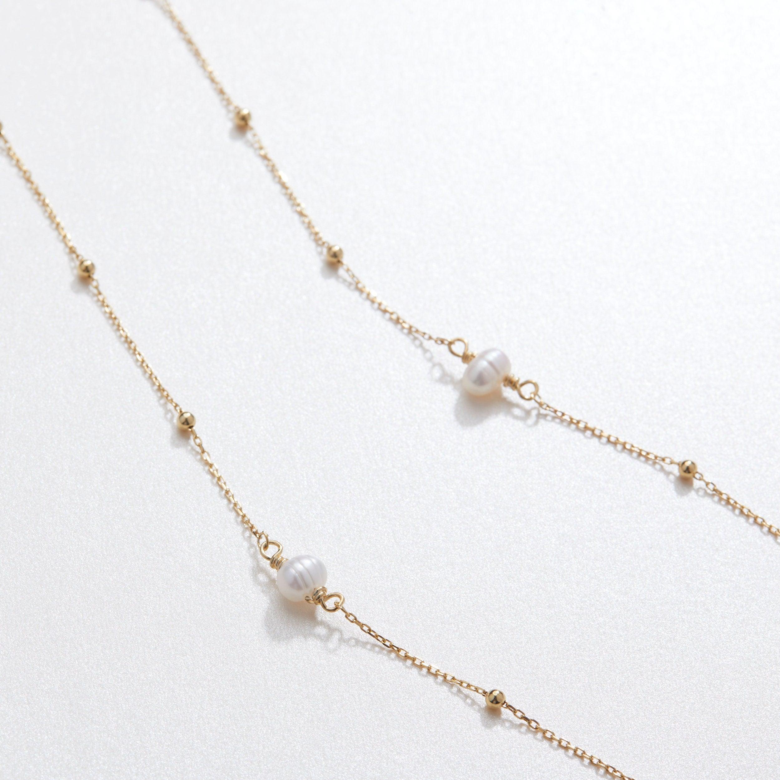 The Freshwater Pearl Satellite Necklace as a wedding gift in 18K Gold Vermeil. Tarnish-resistant, made for keeping.