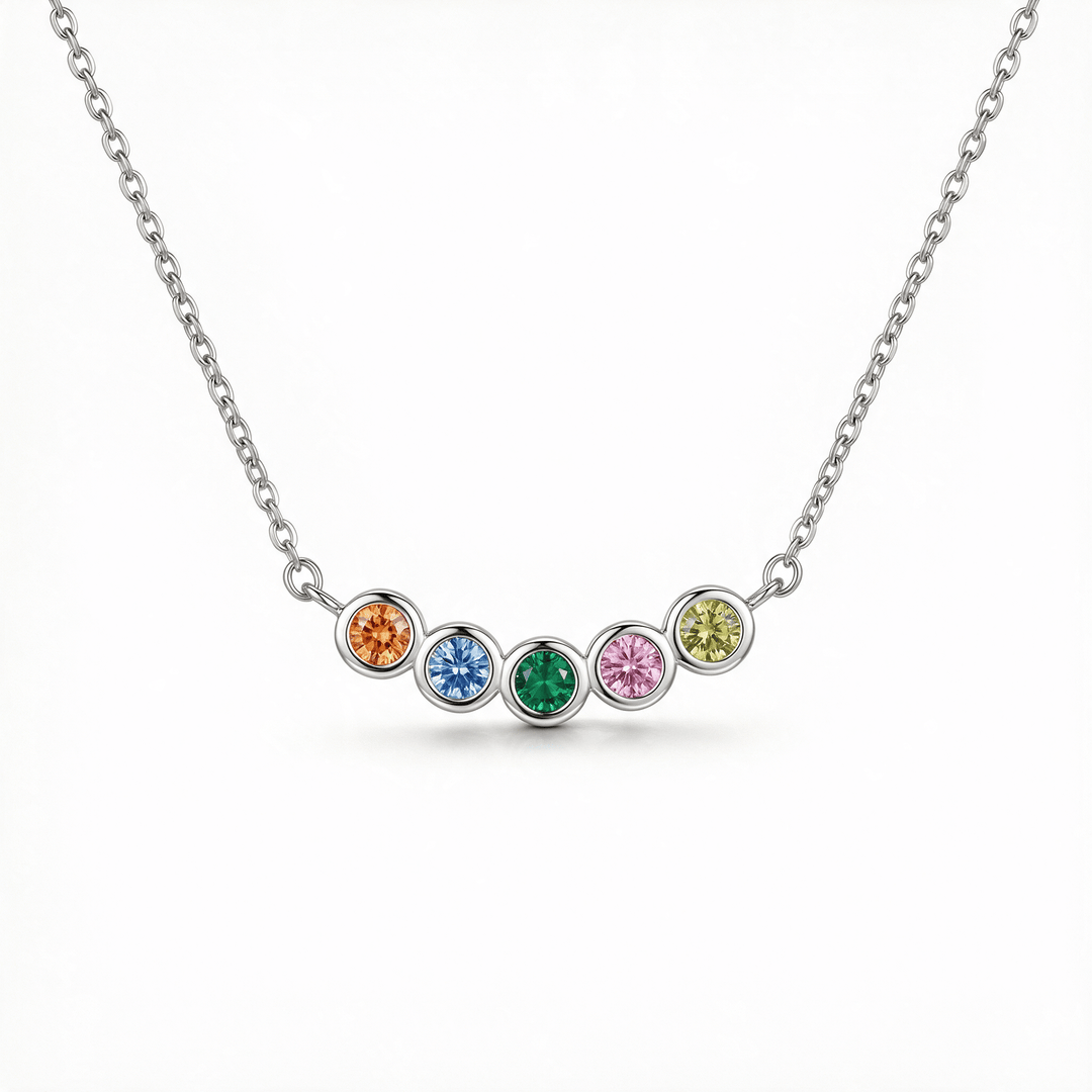 Family Birthstone Necklace shown in Silver