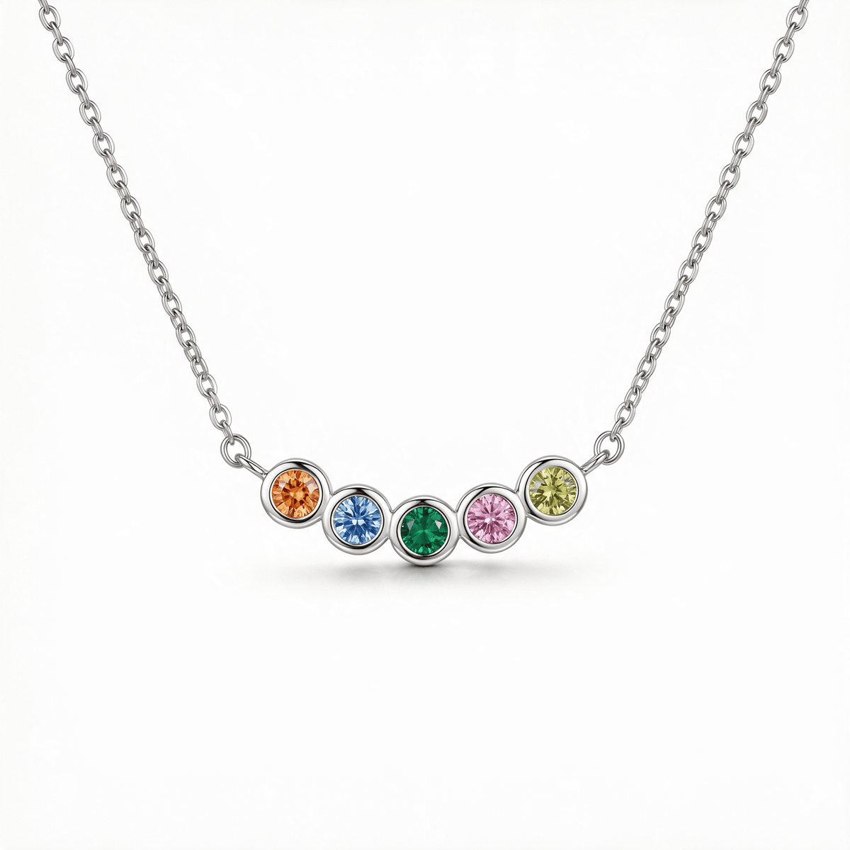 Family Birthstone Necklace shown in Silver