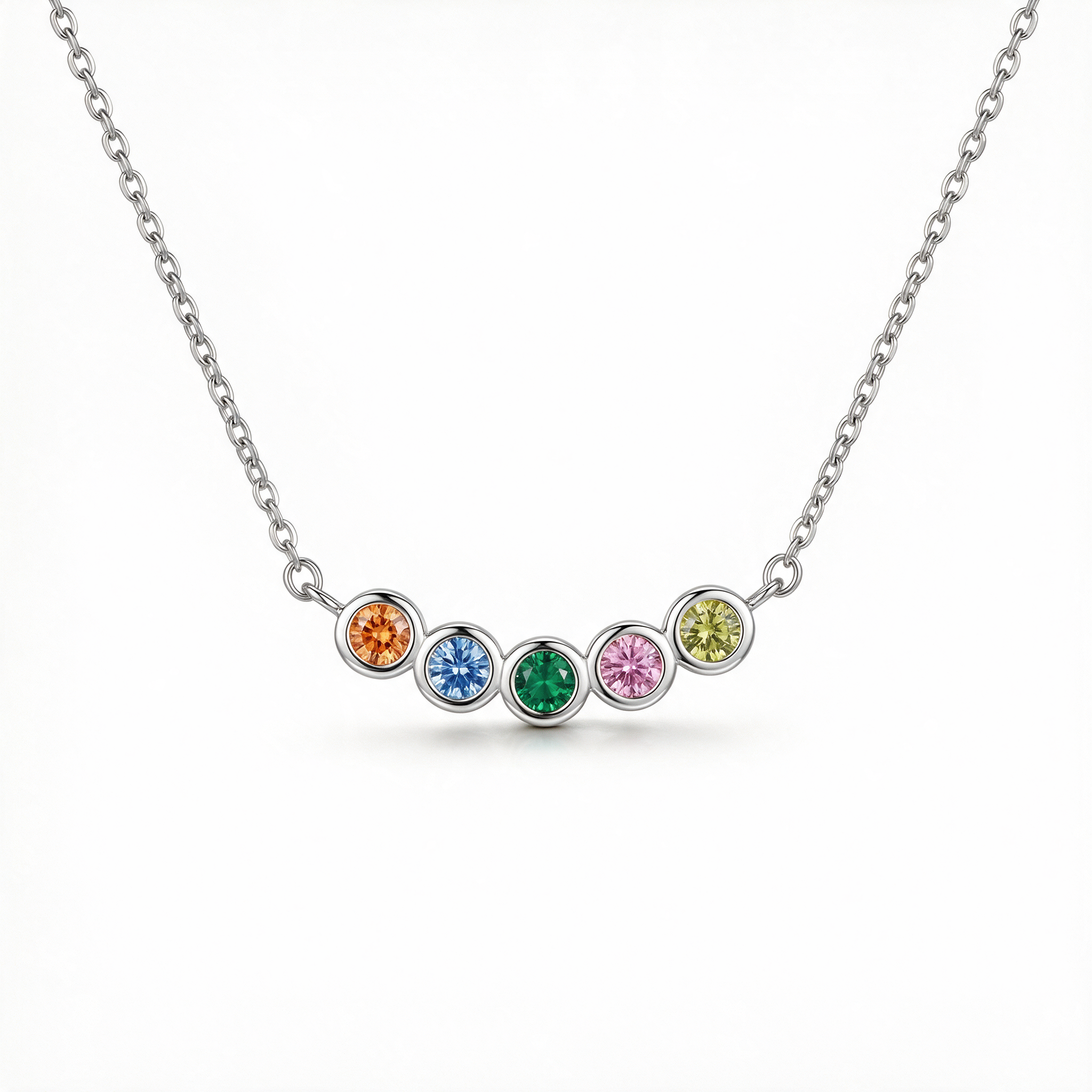 Family Birthstone Necklace shown in Silver