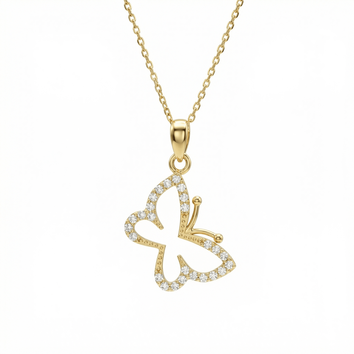 Gold Butterfly Necklace in 18K Gold Vermeil. Tarnish-resistant, perfect for daily wear.