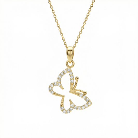 Gold Butterfly Necklace in 18K Gold Vermeil. Tarnish-resistant, perfect for daily wear.
