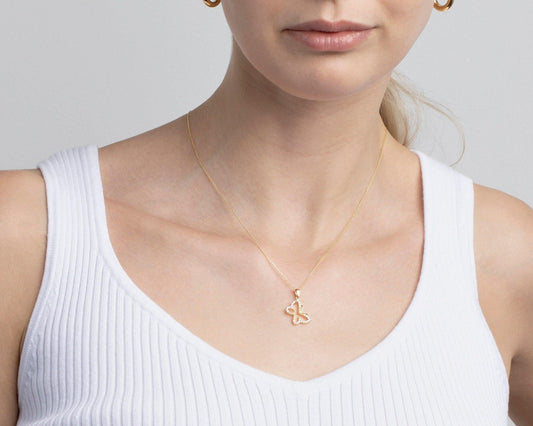Close detail of the Gold Butterfly Necklace in 18K Gold Vermeil. Safe for sensitive skin, premium handmade jewelry.