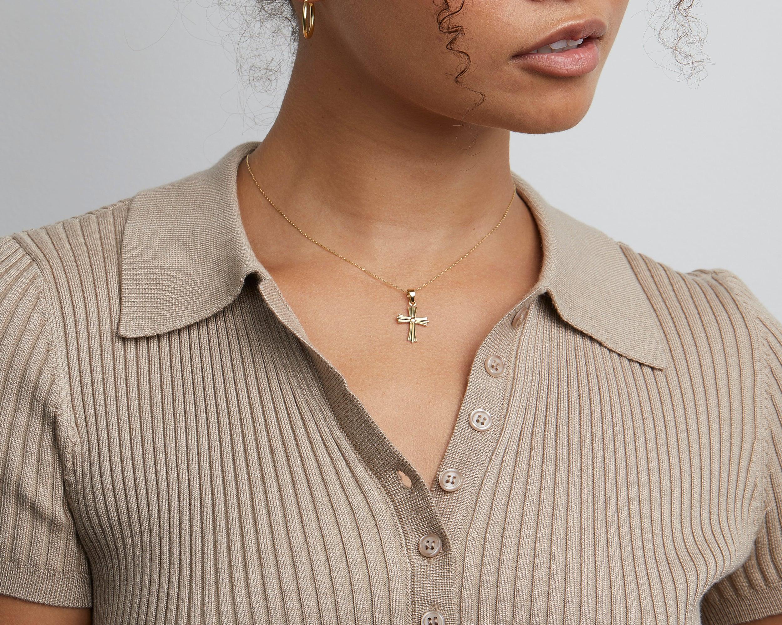 Gold Cross Necklace in Glamour Jewelry House gift box — 18K Gold Vermeil confirmation gift. Tarnish-resistant.