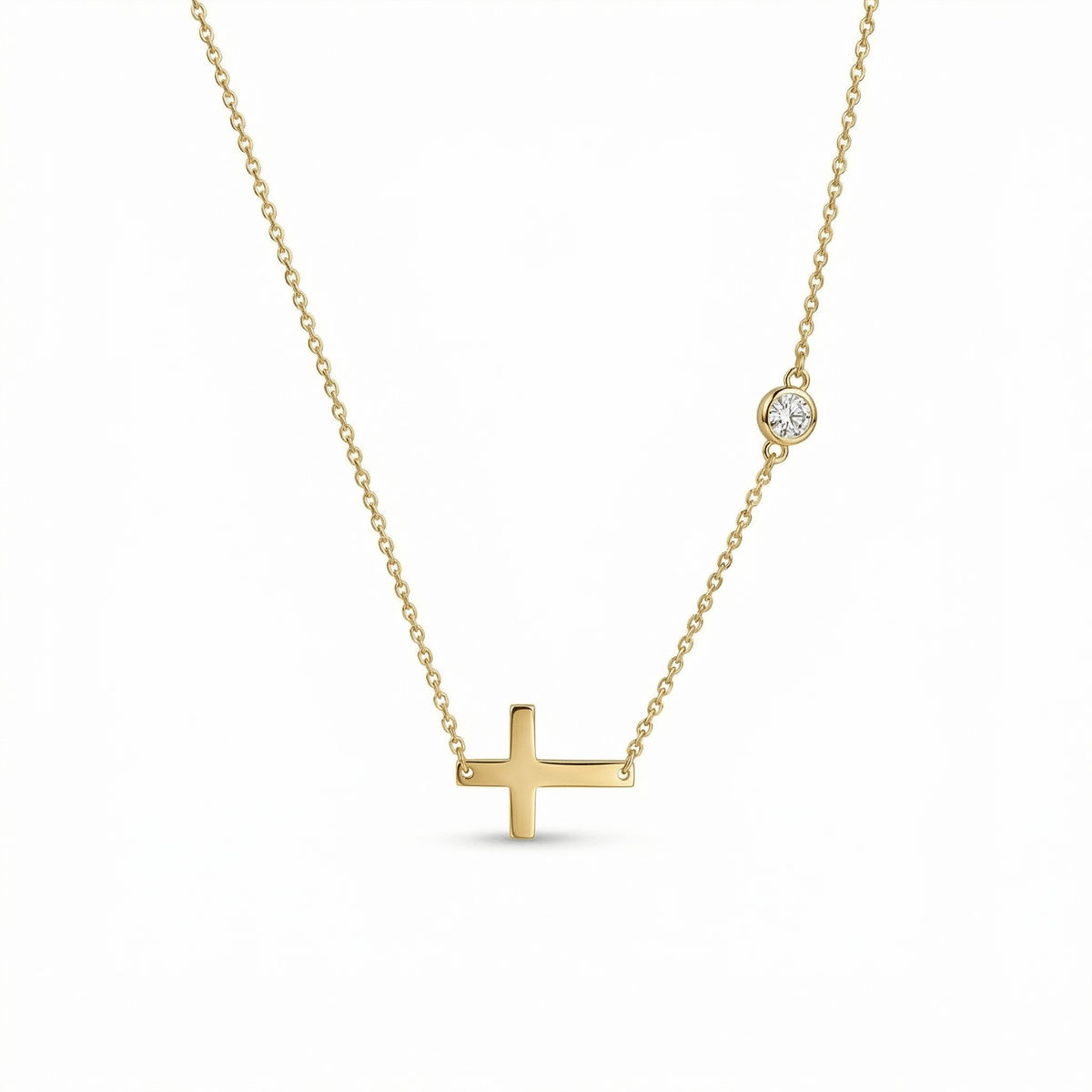 Gold Cross Necklace with CZ Diamond in 18K Gold Vermeil with CZ Diamond. Tarnish-resistant, perfect for daily wear.