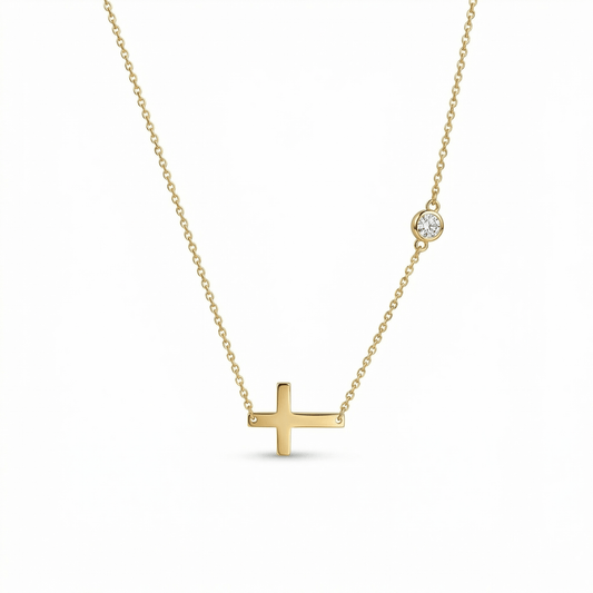 Gold Cross Necklace with CZ Diamond in 18K Gold Vermeil with CZ Diamond. Tarnish-resistant, perfect for daily wear.