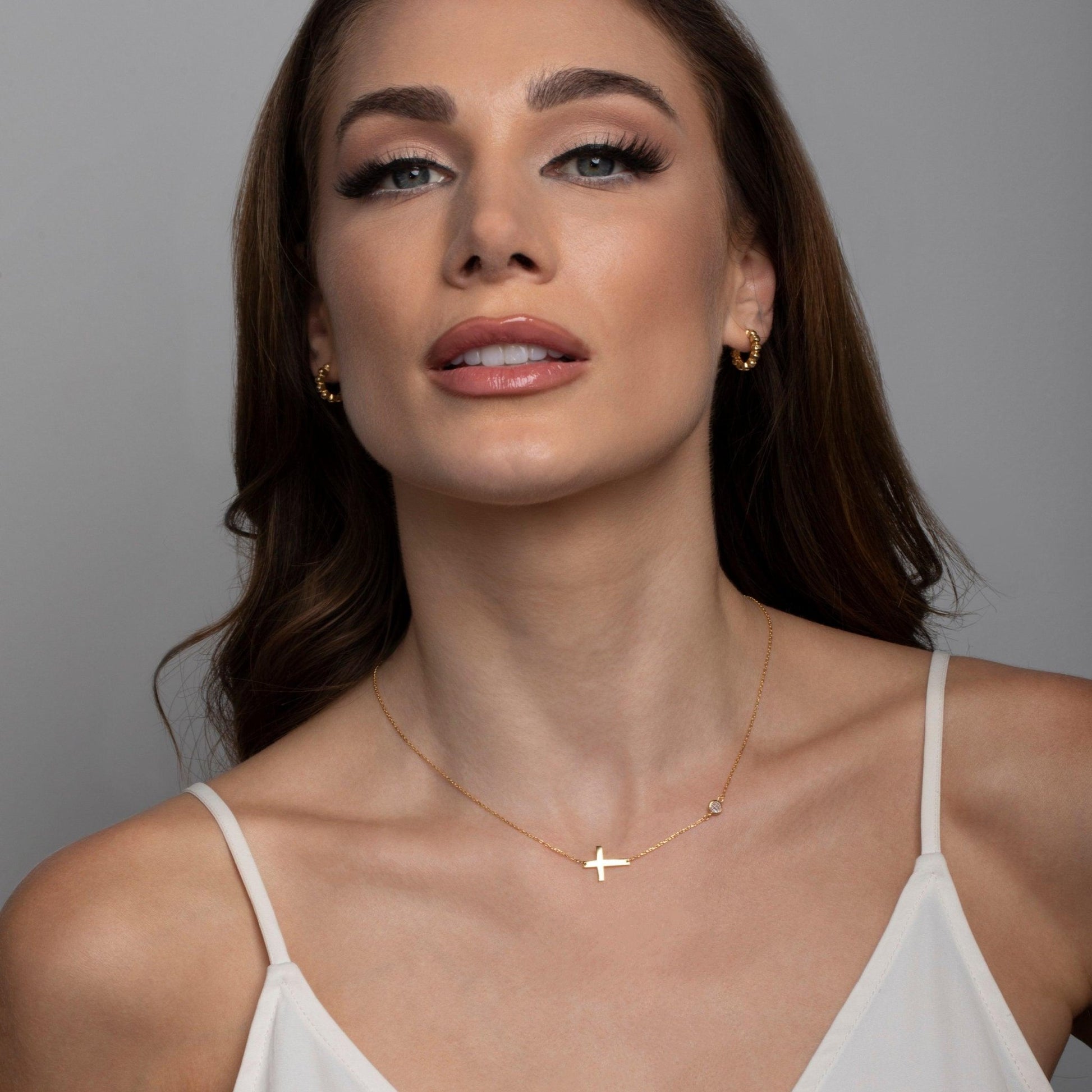 Gold Cross Necklace with CZ Diamond in Glamour Jewelry House gift box — 18K Gold Vermeil mother's day gift.
