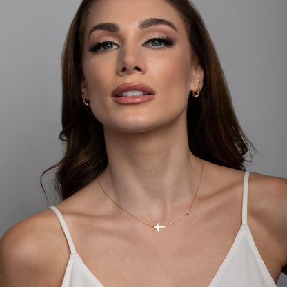 Gold Cross Necklace with CZ Diamond in Glamour Jewelry House gift box — 18K Gold Vermeil mother's day gift.
