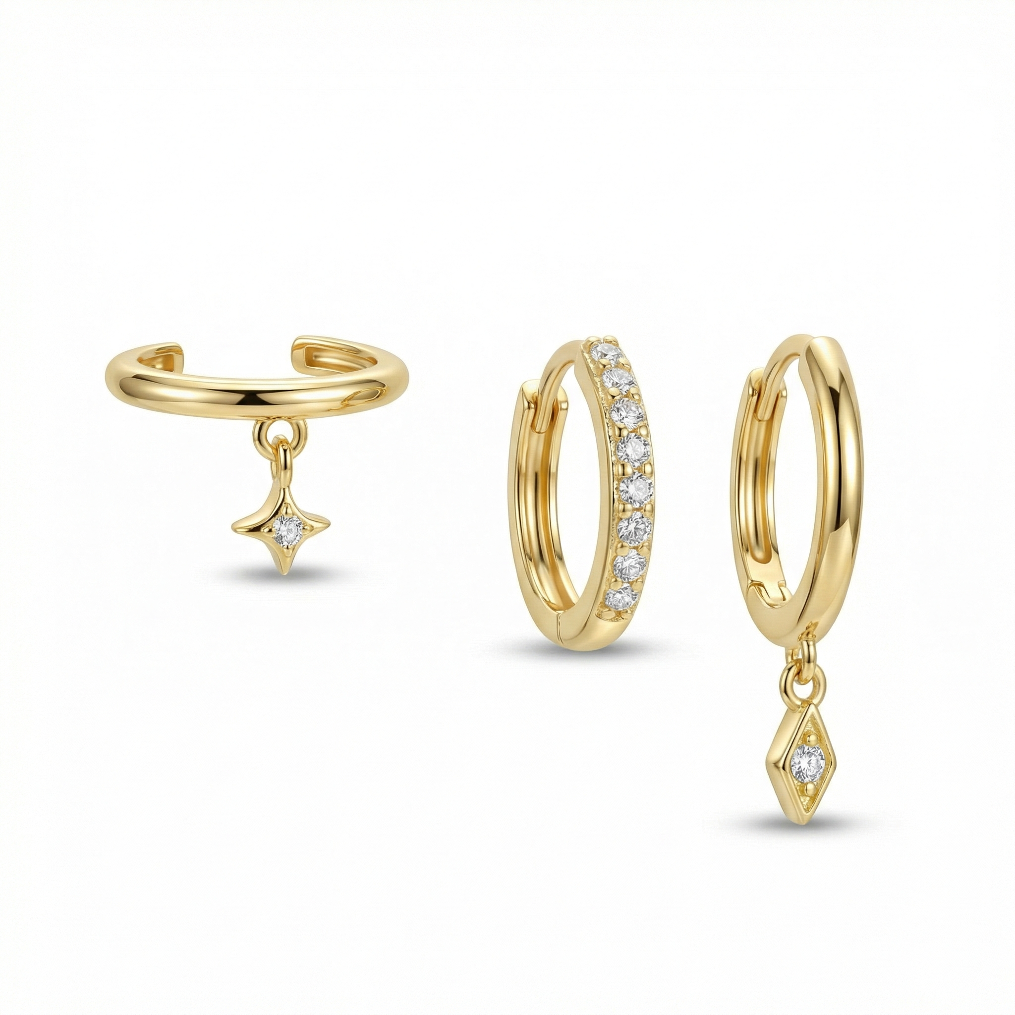 Gold Earring Set in 18K Gold Vermeil. No green marks, perfect for daily wear.
