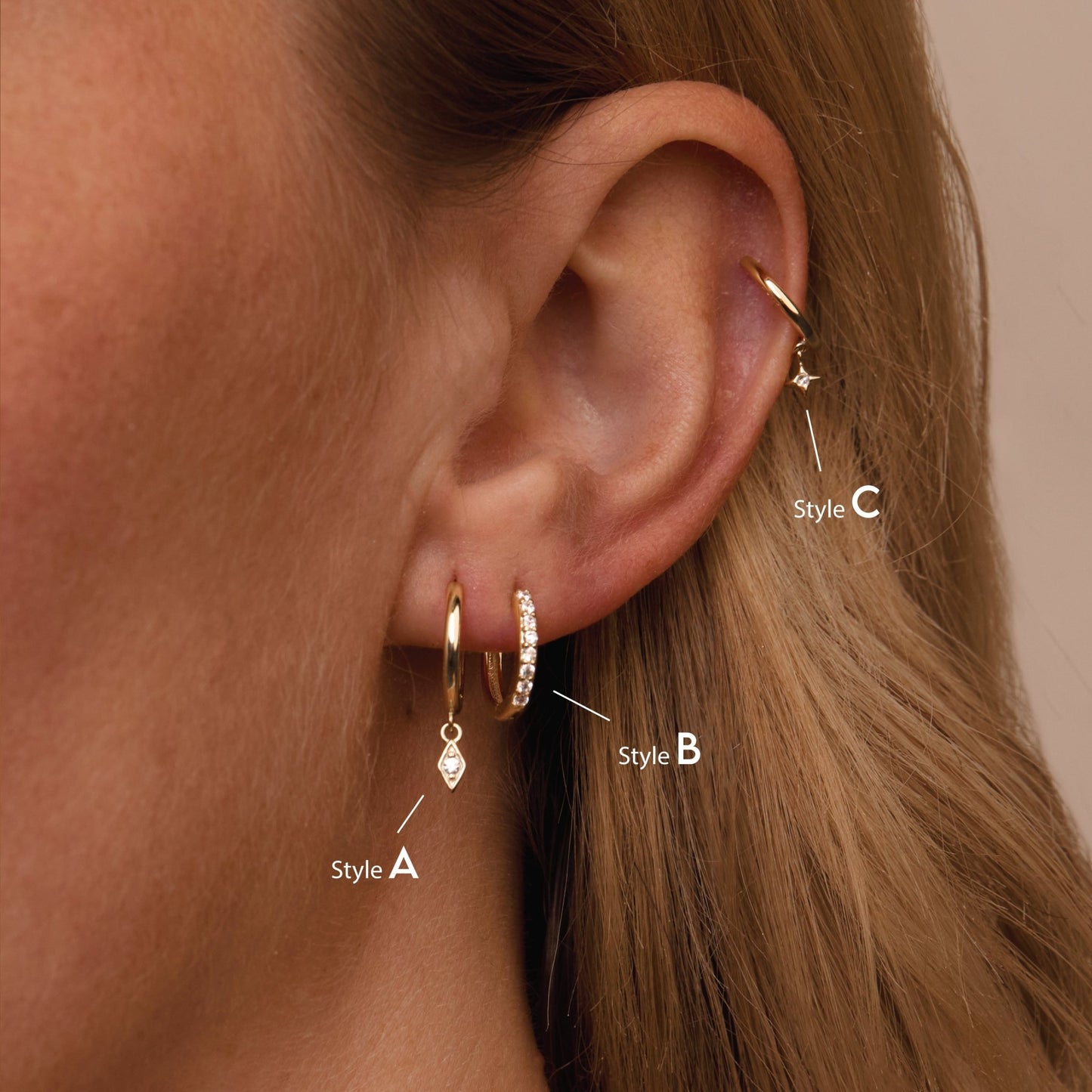 The Gold Earring Set worn in 18K Gold Vermeil — refined accessory for women. Tarnish-resistant.
