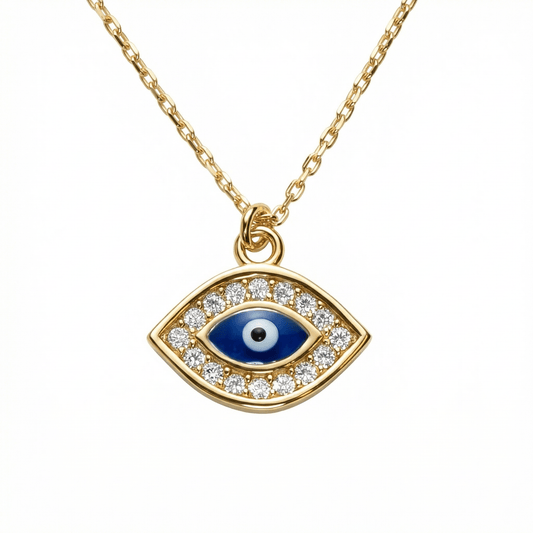 Gold Evil Eye Necklace in 18K Gold Vermeil. Tarnish-resistant, perfect for daily wear.