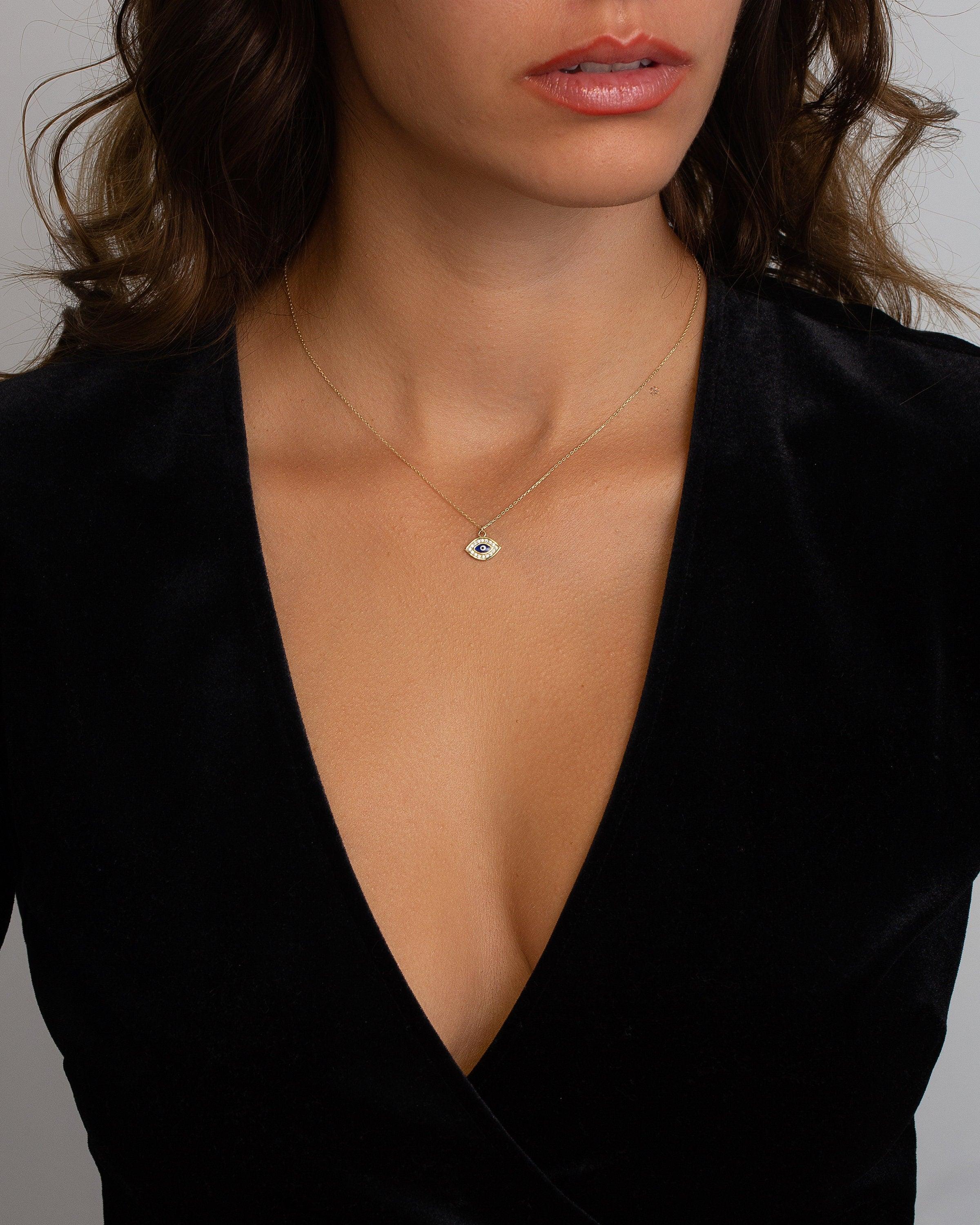 Gold Evil Eye Necklace in Glamour Jewelry House gift box — 18K Gold Vermeil graduation gift. Tarnish-resistant.