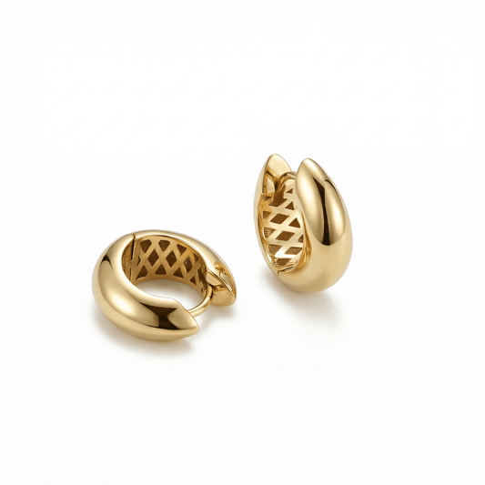 Gold Hinged Huggie Earrings in 18K Gold Vermeil. No green marks, perfect for daily wear.