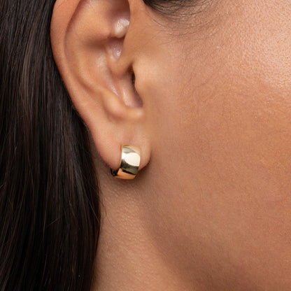 Gold Huggie Hoop Earrings in Glamour Jewelry House gift box — Gold-Plated Steel daily wear gift. No green marks.