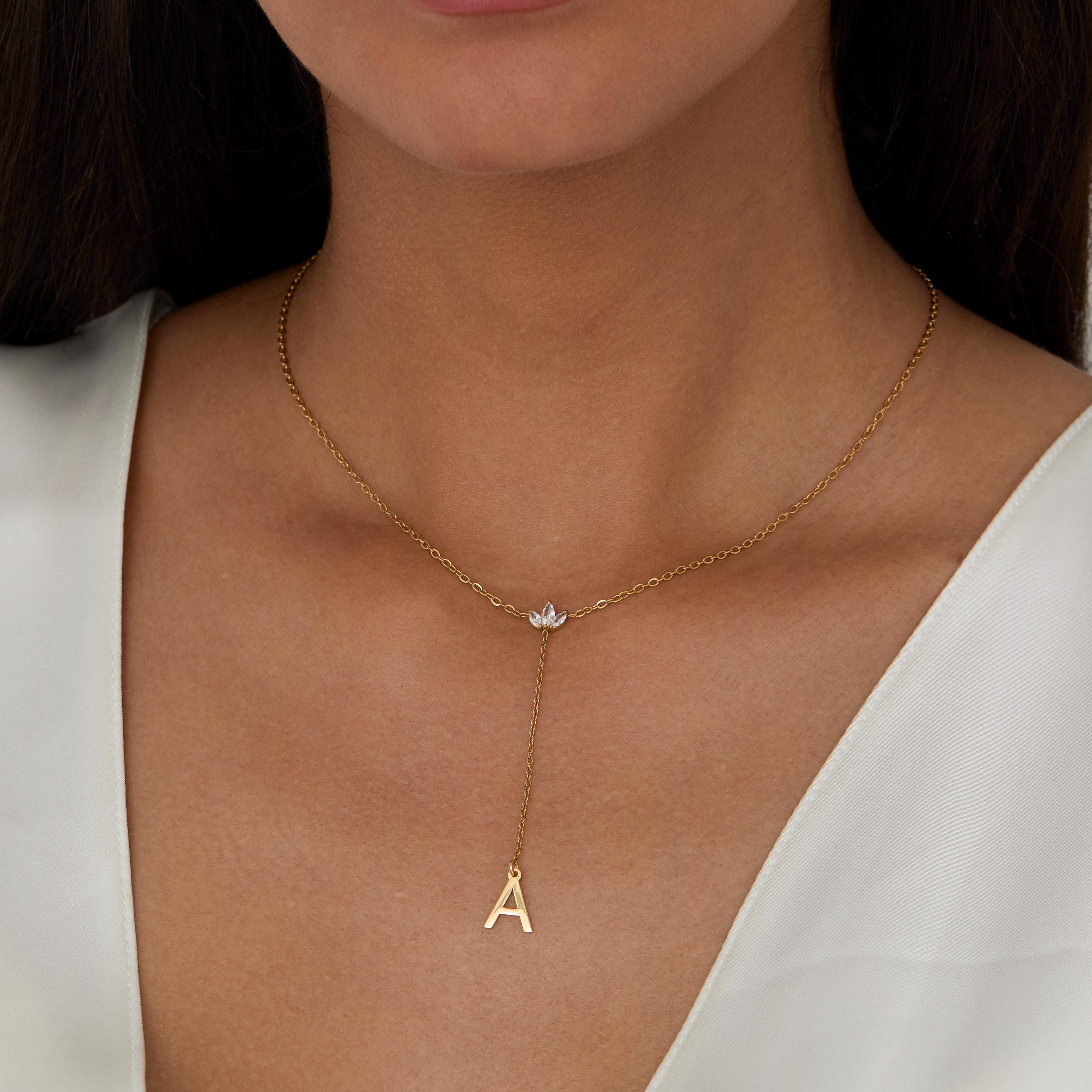 The Gold Initial Lariat Necklace as a wedding gift in Gold-Plated Steel. Safe for sensitive skin, made for keeping.