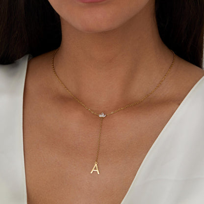 The Gold Initial Lariat Necklace as a wedding gift in Gold-Plated Steel. Safe for sensitive skin, made for keeping.